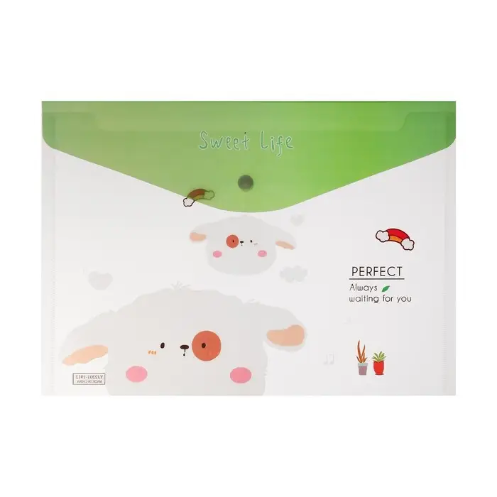 Папка-конверт на кнопке, А4, 180 мкм, "Зверьки", МИКС