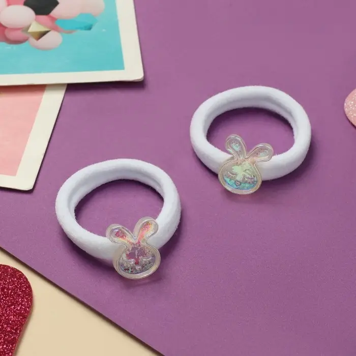 Резинка для волос "Пупсёнок" (набор 2 шт) зайчик, 4 см, белый