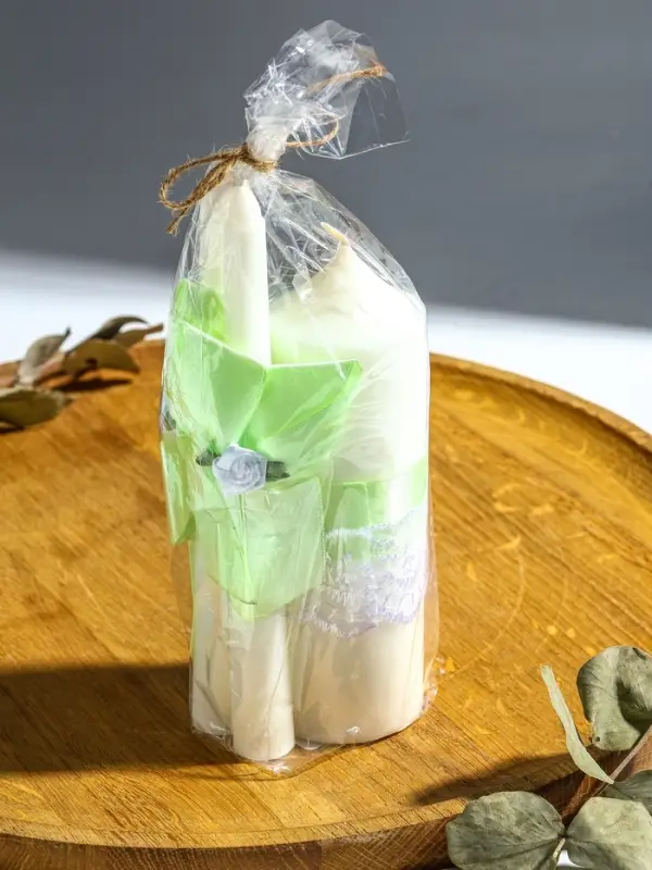 Свечи свадебные "Пышный" набор 3 шт (16 см + 2 шт по 18 см), мятный