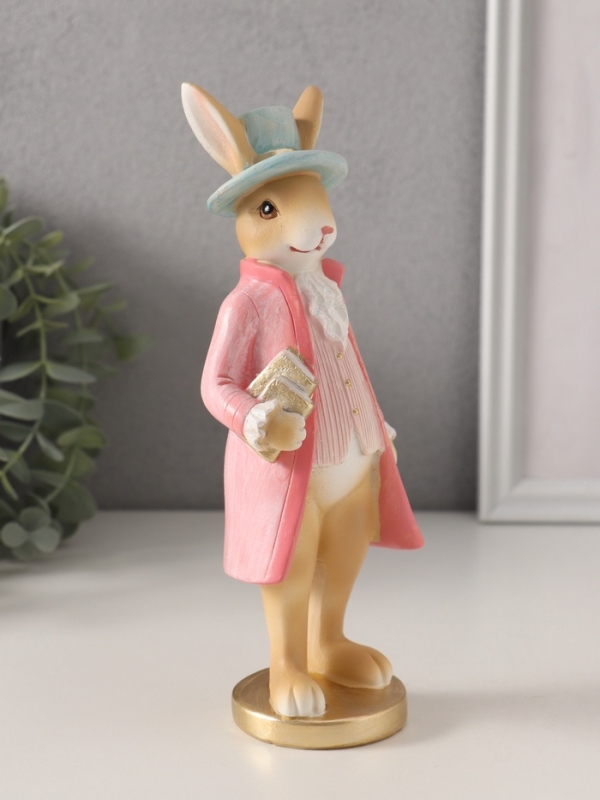 Сувенир полистоун "Заяц в розовом камзоле и голубой шляпе" 7,5х6х20,5 см