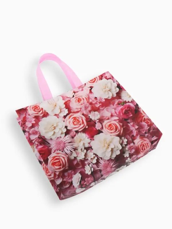 Сумка для покупок Цветы, 32*10*26. отд без молнии,  розовый