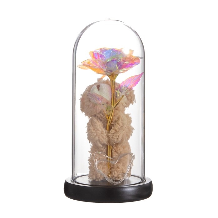 Ночник колба &laquo;Мишка с цветком&raquo; LED белый 3хААА 10,5х10,5х22см