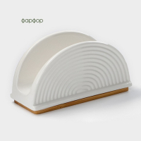 Салфетница фарфоровая на бамбуковой подставке BellaTenero, 14,5&times;6,5&times;8 см, цвет белый