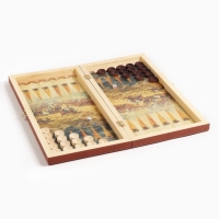 Настольные игры 3 в 1 "Бородино": шахматы, шашки, нарды, деревянные, большие, 50 х 50 см