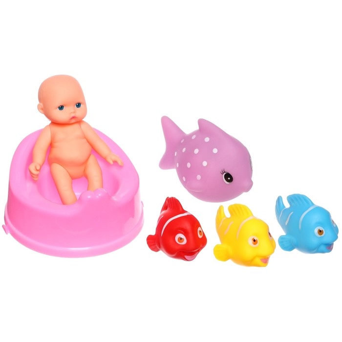 Набор резиновых игрушек для ванны &laquo;Пупсик с цветными рыбками&raquo;, 6 шт, Крошка Я