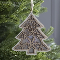 Ёлочная игрушка &laquo;Ёлочка в снежинках&raquo;, от батареек, свечение тёплое белое