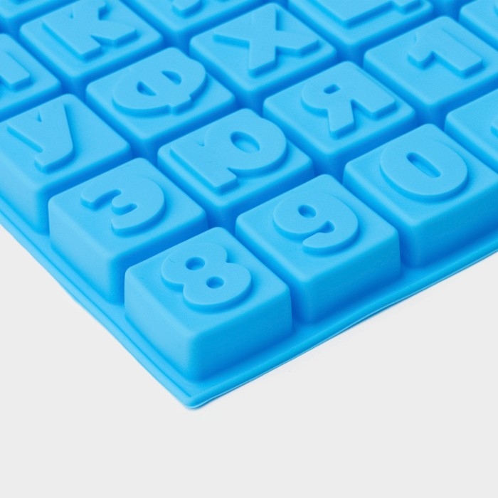 Форма для шоколада Доляна &laquo;Алфавит и цифры&raquo;, силикон, 50 ячеек, 35&times;18,5&times;2 см, цвет синий