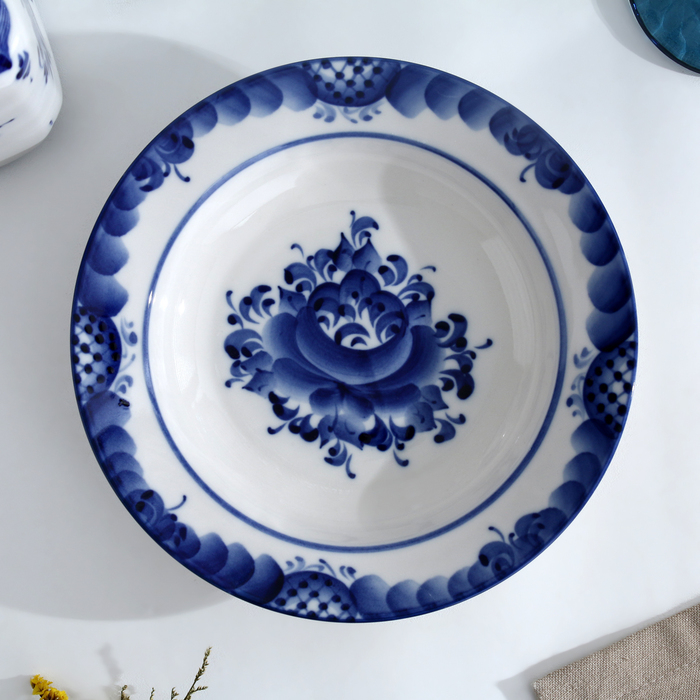 Тарелка &laquo;Цветы&raquo;, глубокая, D=20 см, H=4 см, гжель