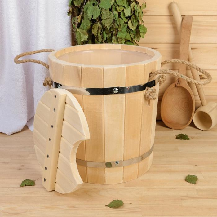 Запарник из липы, 9л, пластиковая вставка, с крышкой, "Добропаровъ"