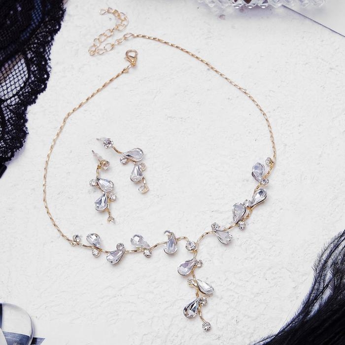 Набор 2 предмета: серьги, колье &laquo;Изумление&raquo; цветение, цвет белый в золоте, 42 см