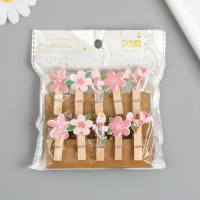 Декор для творчества дерево "Прищепка. Розовые цветы" набор 10 шт 4х2,4х1,2 см