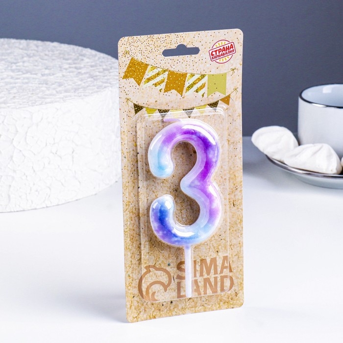 Свеча в торт на шпажке "Галактика", цифра 3, 9 см, ГИГАНТ