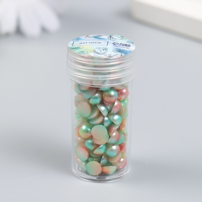 Декор "Полубусины и стразы. Градиент голубой крем" d=6 мм 10г 200 шт 5х2,5 см МИКС