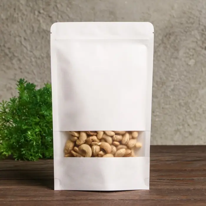 Пакет Zip-lock Крафт, белый, с прямоугольным окном 20&times;30 см