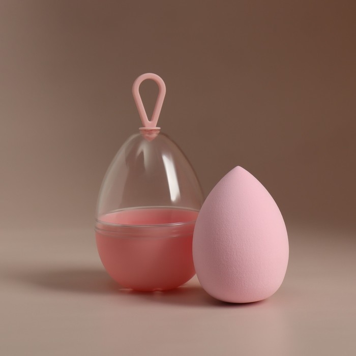 Спонж для макияжа &laquo;Капля&raquo;, 6 &times; 4 см, увеличивается при намокании, в футляре, цвет нежно-розовый