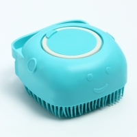 Щётка для мытья и массажа животных, с емкостью для шампуня, бирюзовая