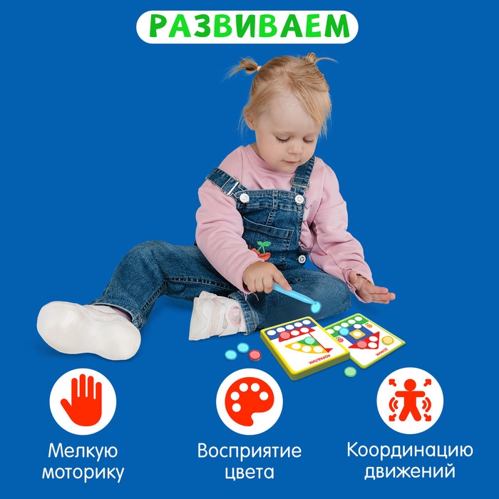 Магнитный набор &laquo;Мозаика&raquo;, цвета, формы, магнитная ручка, фишки, задания, по методике Монтессори