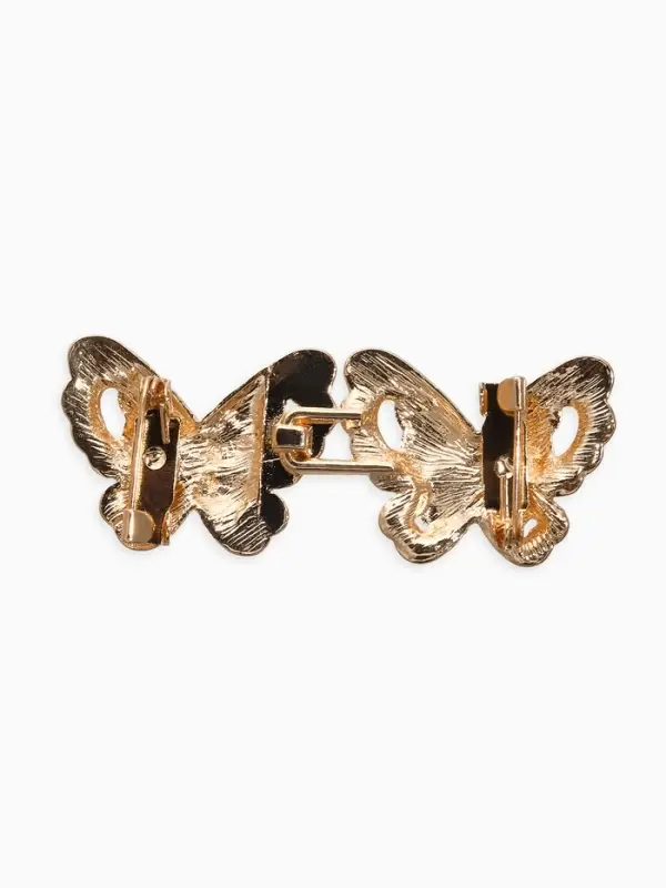 Зажим для кардигана "Ажур", бабочка, искра, цвет белый в золоте