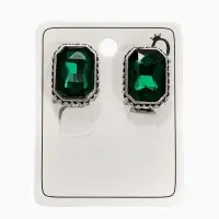 Клипсы "Винтаж" прямоугольник грань, цвет изумрудный в чернёном серебре