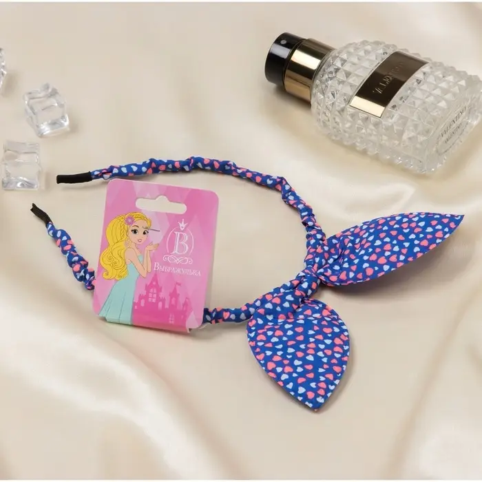 Ободок для волос &laquo;Веселые ушки&raquo;, сердечки, синий