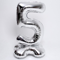 Шар фольгированный 50" &laquo;Цифра 5&raquo;, на подставке, серебро
