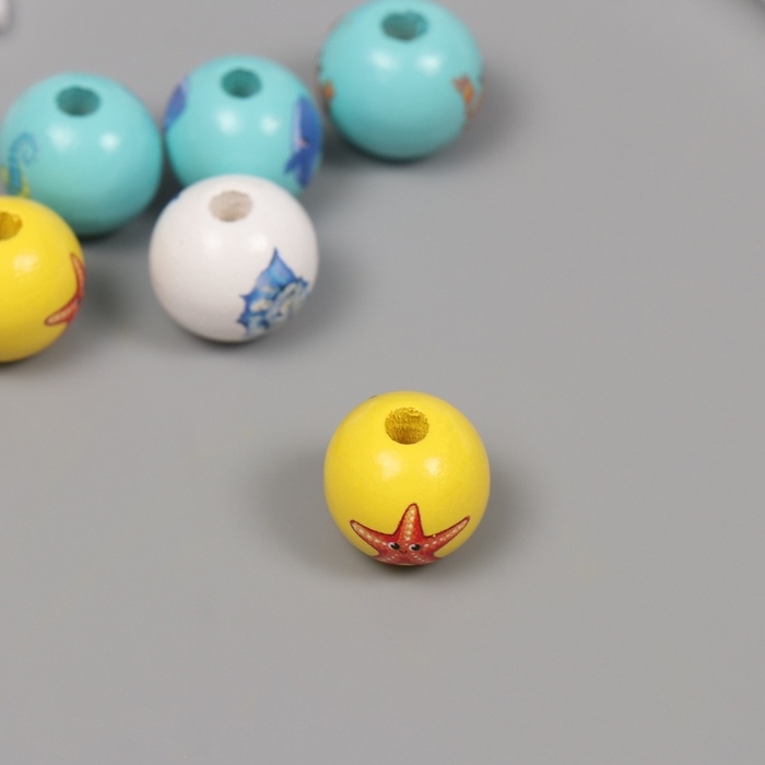 Бусины для творчества дерево "Морские жители" набор 10 шт 1,6х1,6х1,6 см