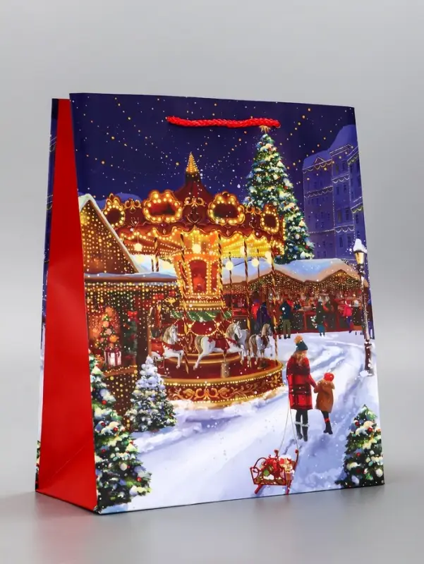 Пакет подарочный новогодний ламинированный, &laquo;Новогодний парк&raquo; , 26&times;12&times;32 см