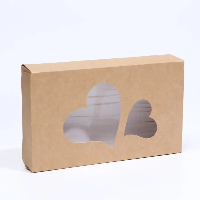 Коробка, складная, крафт, &laquo;Сердца&raquo;, 20&times;12&times;4 см