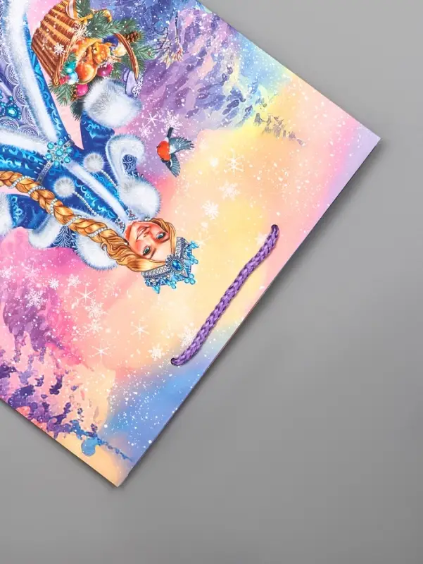 Пакет подарочный новогодний ламинированный, &laquo;Снегурочка и зайчик&raquo; , 26&times;12&times;32 см