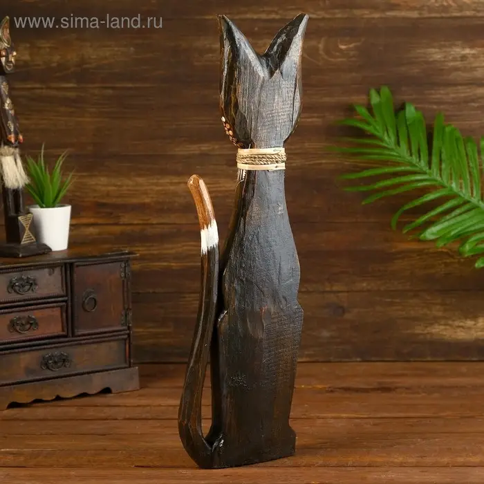 Сувенир дерево "Кошка коричневая с узором" 7х17х50 см