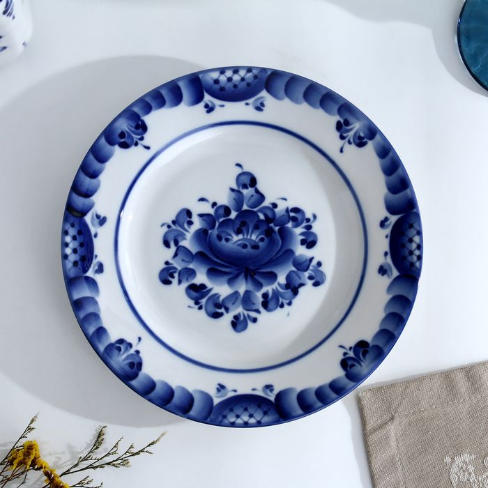 Тарелка &laquo;Цветы&raquo;, плоская, D=20 см, гжель