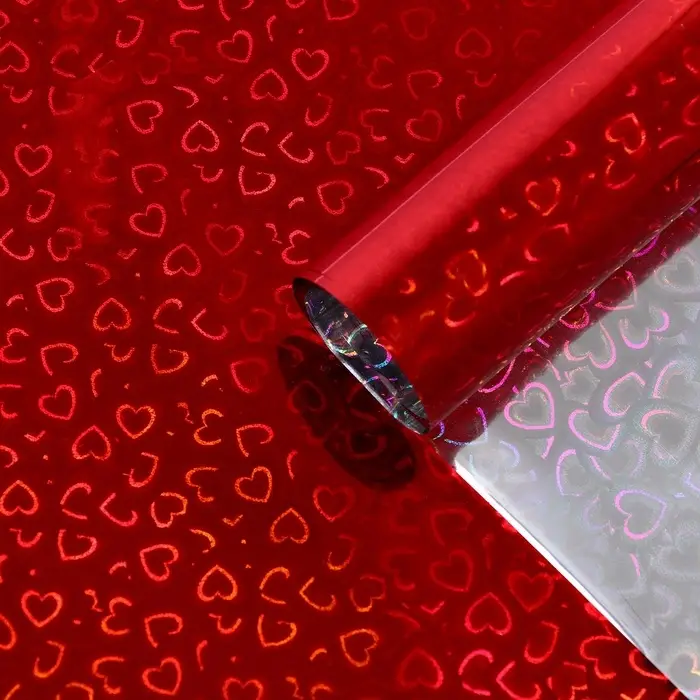 Пленка голографическая, &laquo;Сердечки&raquo;, красная, 70 см &times; 1 м
