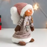 Кукла интерьерная "Ангелочек Марфуша в бежевом вязаном платье с сердечком" 35х15х11 см