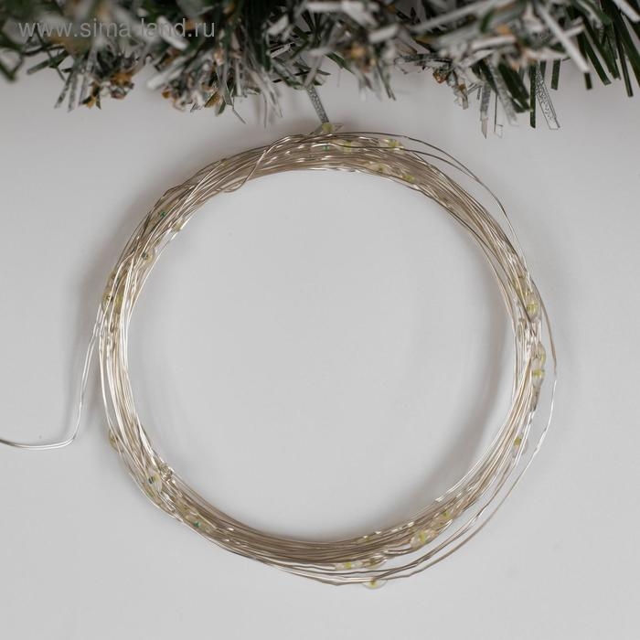 Гирлянда &laquo;Нить&raquo; 5 м роса, IP20, серебристая нить, 50 LED, мерцание всех светодиодов, батарейки AAх3 (нет в комплекте), свечение белое