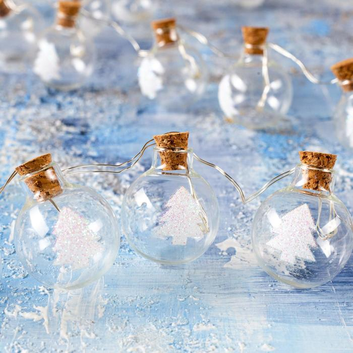 Гирлянда &laquo;Нить&raquo; 1.6 м с насадками &laquo;Шарики с ёлочкой&raquo;, IP20, серебристая нить, 15 LED, батарейки ААх2 (нет в комплекте), свечение мульти