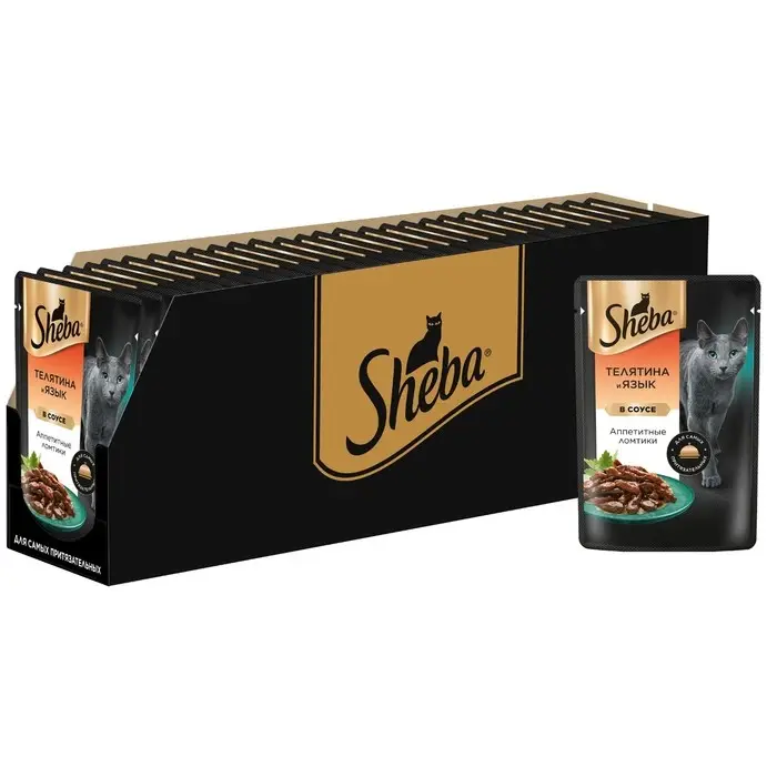 Влажный корм Sheba для кошек, телятина и язык в соусе, пауч 75 г