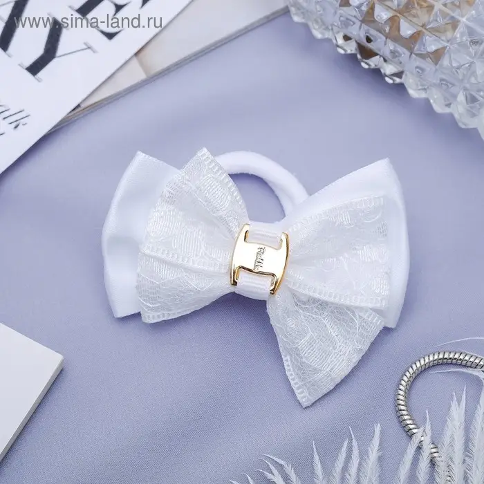 Резинка для волос "Школьница" бант кружевной, 7 см, белый
