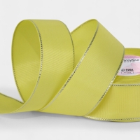 Лента репсовая 40мм*25&plusmn;1ярд(23м&plusmn;1м) серебряные нити №015 жёлтый АУ