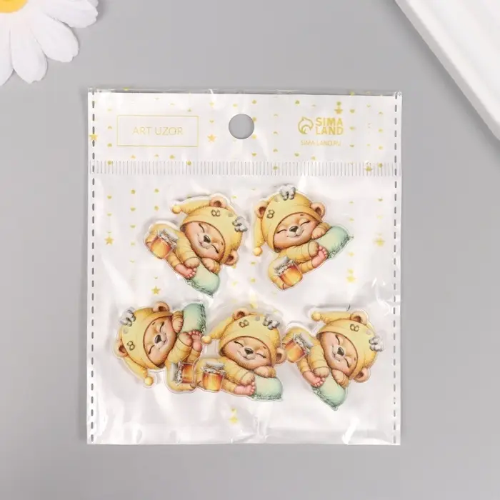 Декор для творчества акрил "Медвежонок в пижамке с баночкой мёда сладко спит" 3х3х0,2 см