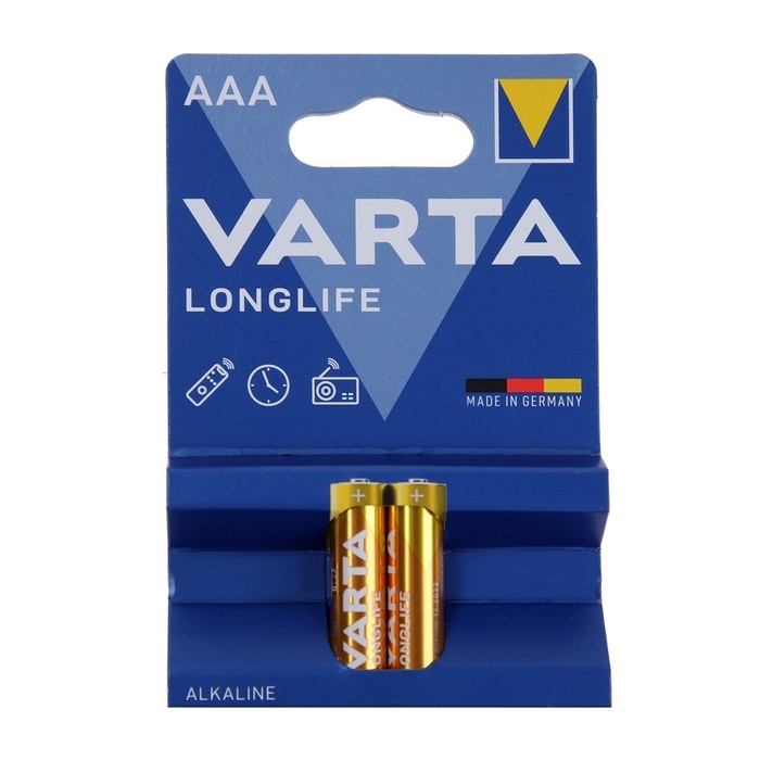 Батарейка алкалиновая Varta LongLife, AAA, LR03-2BL, 1.5В, блистер, 2 шт.