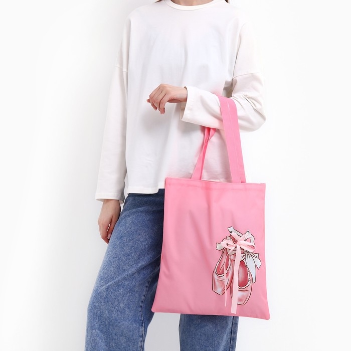 Шопер &laquo;Пуанты&raquo;, 35 х 0,5 х 40 см, с лентой, цвет розовый