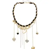 Колье "Акцент" с сердечками, многослойное, цветной в золоте