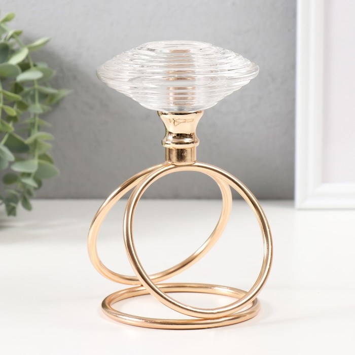 Подсвечник металл, стекло на 1 свечу "Иллюзия воды" d=3,5 см золото 10х10х17 см