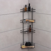 Полка угловая для ванной 4-х ярусная Native, 175&times;175&times;762 мм, цвет черный матовый