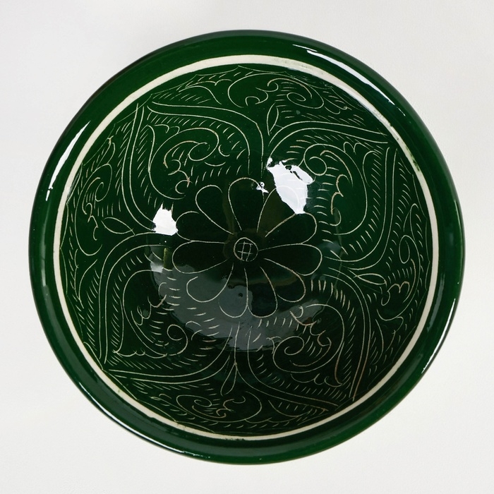 Набор больших пиал Риштан "Узоры" 3 шт в подарочной упаковке, зелёные, 11 см