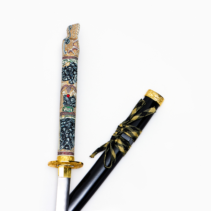 Сув. изделие катаны 3в1 на подставке, ножны дерево, голова дракона полистоун, черн 60/90/108