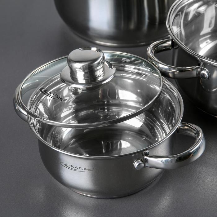 Набор кастрюль &laquo;Гретта&raquo;, 4 предмета: 1,6 л, 2,2 л, 3,2 л, 4,2 л, стеклянные крышки, капсульное дно, индукция