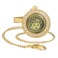 Соска - пустышка силиконовая ортодонтическая &laquo;Наш ангел&raquo;, от 6 мес., с колпачком + держатель - цепочка, цвет черный/золото, стразы