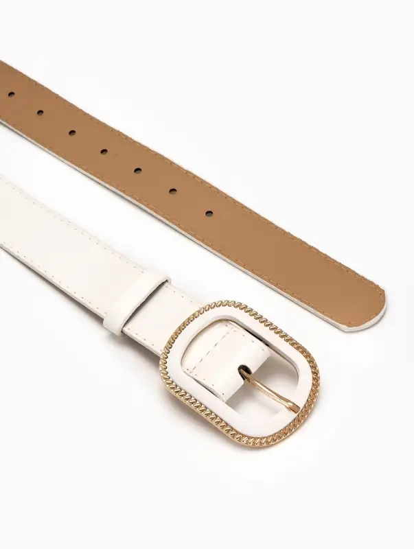 Ремень жен 05-01-07-01, Июнь2507, 3*0,3*110 см, без винта, пряж золото+пласт, 1 прокол, бел   109031