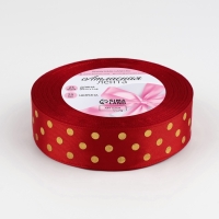 Лента атласная с тиснением &laquo;Горох&raquo;, 25 мм &times; 23 &plusmn; 1 м, цвет красный №26